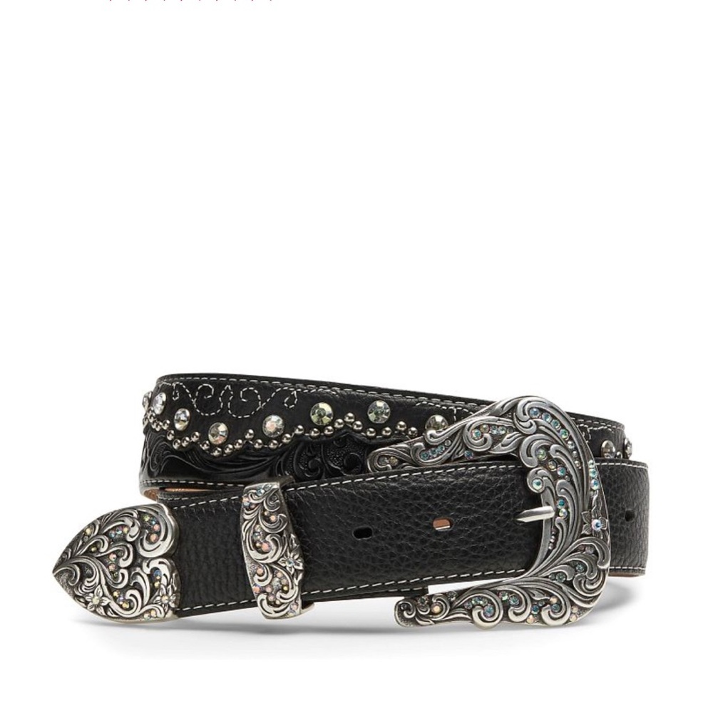 Tony Lama Kaitlyn Black Leather Belt Large/XL with Silver Embellishments